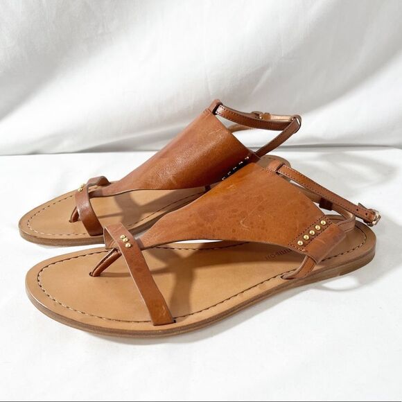 Sergerson Morrison Sweast Leather Tan Brown Gladiator Studded Sandals Size 9 - Picture 3 of 7